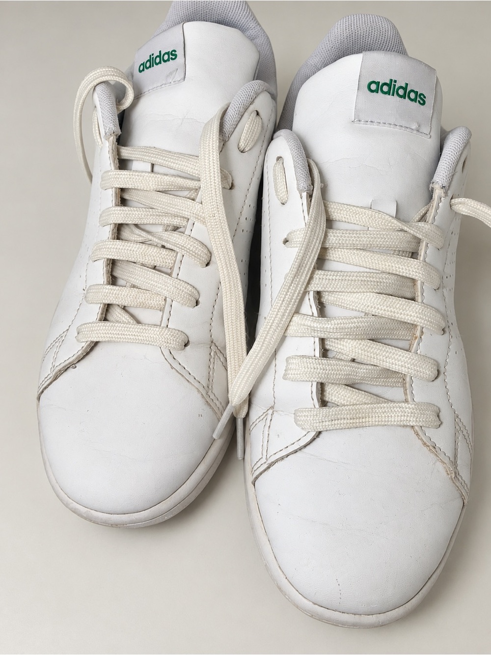 adidas White Leather Sneakers with Green Logo Accents